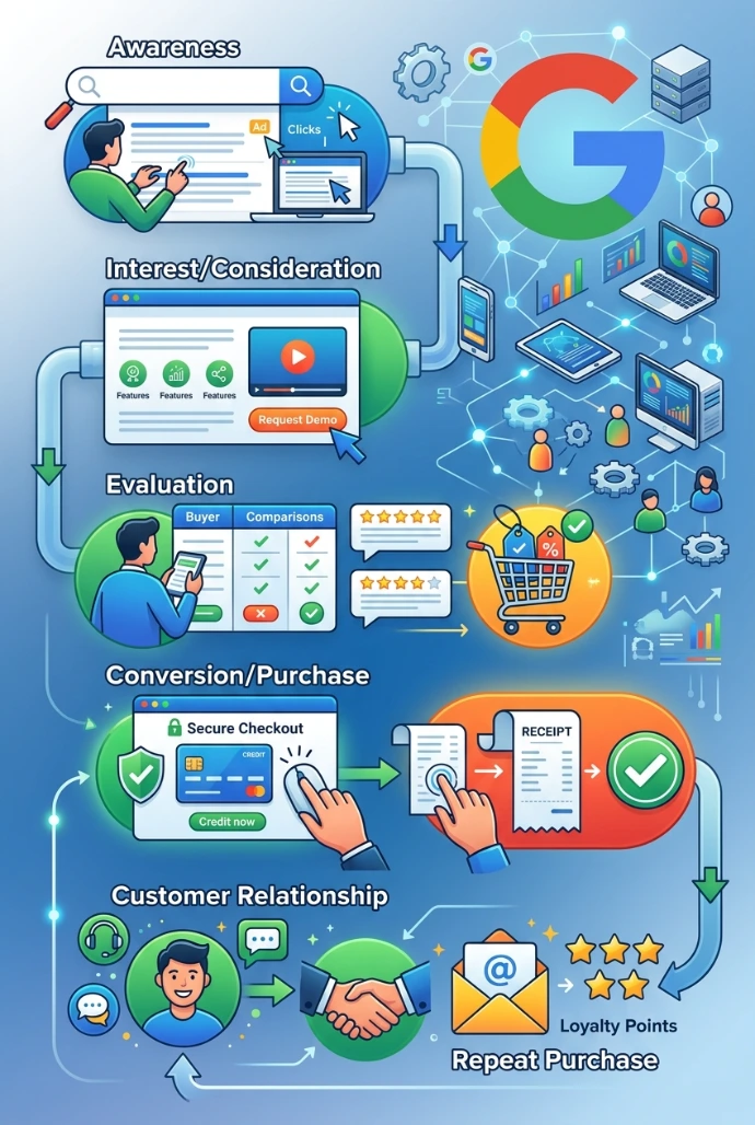 Define a sales process including Google Ads.
No text. Text Free.
2:3