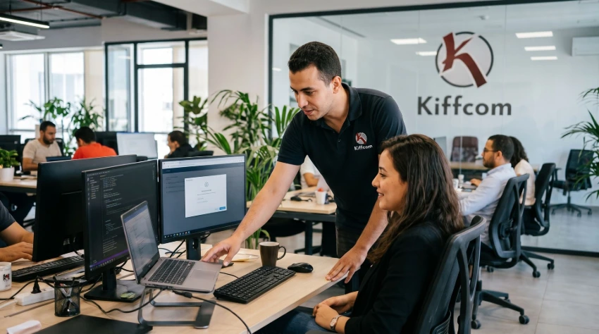  IT technician in a modern, bright open-space office in Tunis